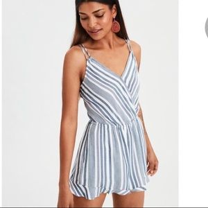 Blue and white striped romper